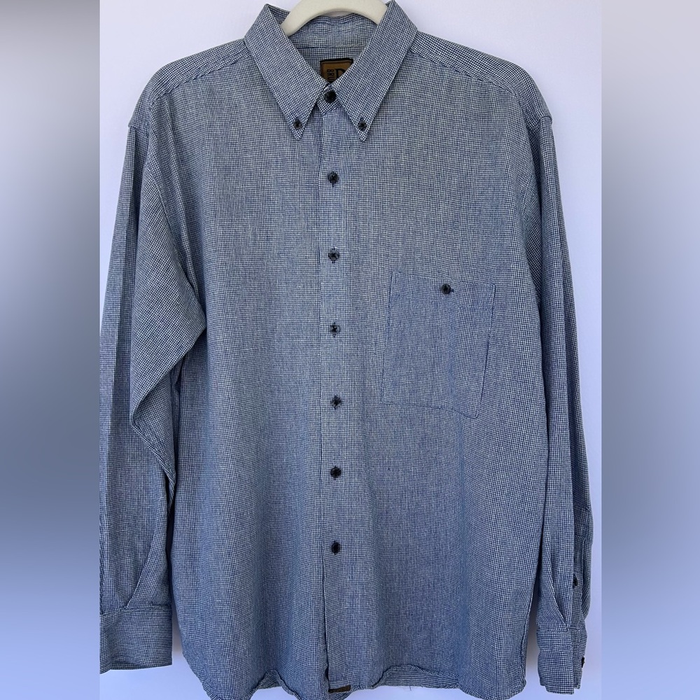 Bruno B Men’s Linen Button Down Shirt Long Sleeves‎ Navy/White Micro Print Large